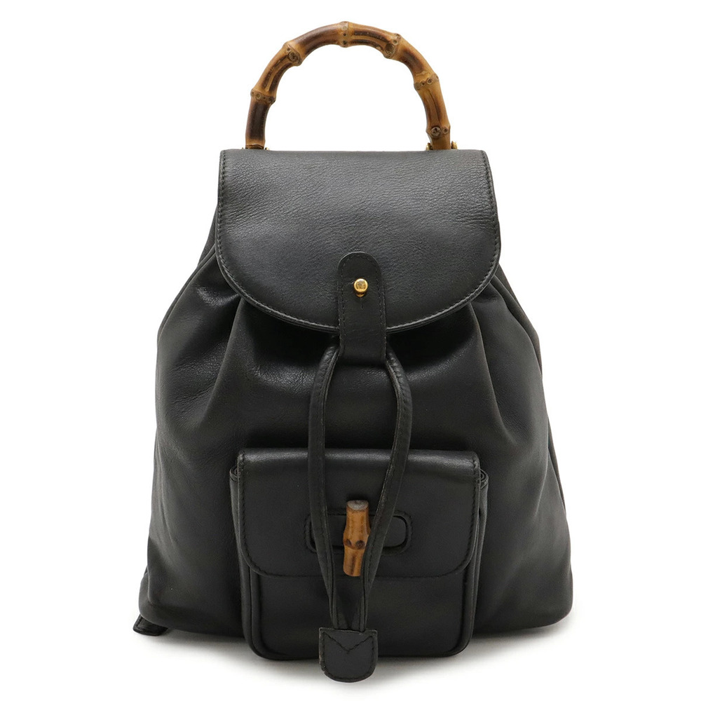 Gucci Bamboo Backpack Rucksack Daybag Rucksack Shoulder Bag Leather Black